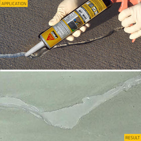 SIKA Sikaflex Crack Flex blends with gray concrete textures on exterior surfaces