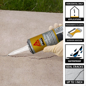 Gray textured Sikaflex Crack Flex sealant close-up blending with concrete