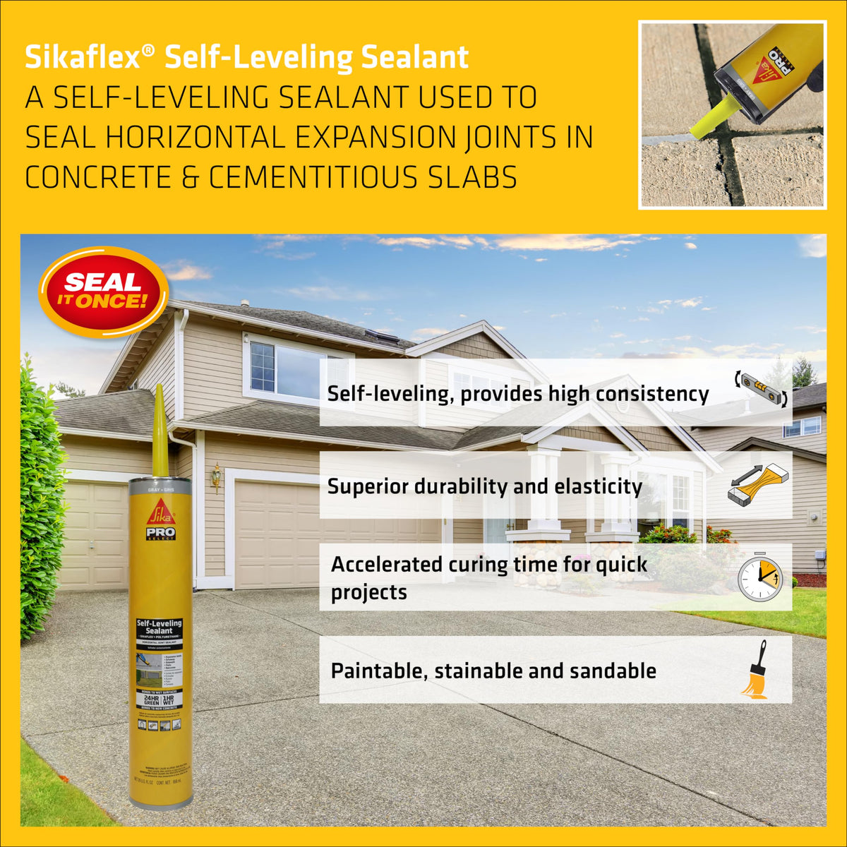 Cartridge and caulking gun ready for Sikaflex sealing on large projects.