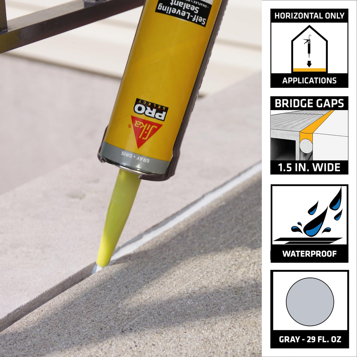 Cured gray Sikaflex on concrete surface shows durable, waterproof joint protection.
