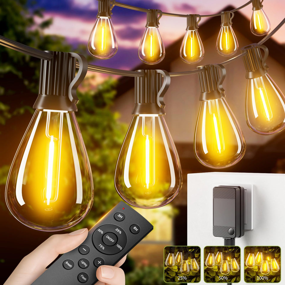 Sikitul 50ft LED string lights with remote for cozy outdoor ambiance