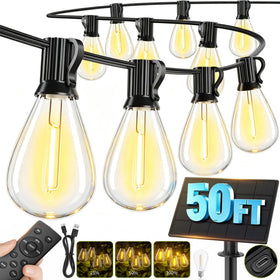 Sikitul 50ft solar string lights outdoors with warm ambiance for patio use