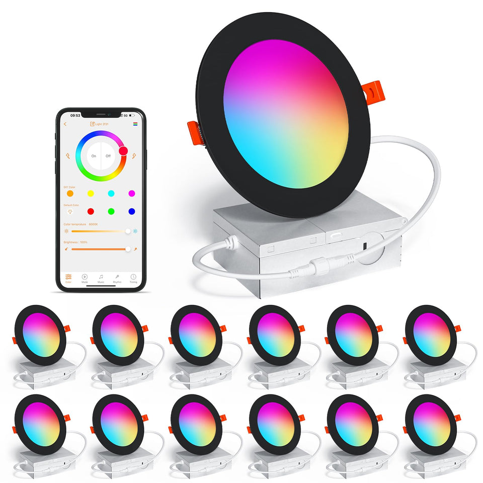 SikSog smart recessed light 4in RGB-CW shows vibrant color options for ambient rooms.