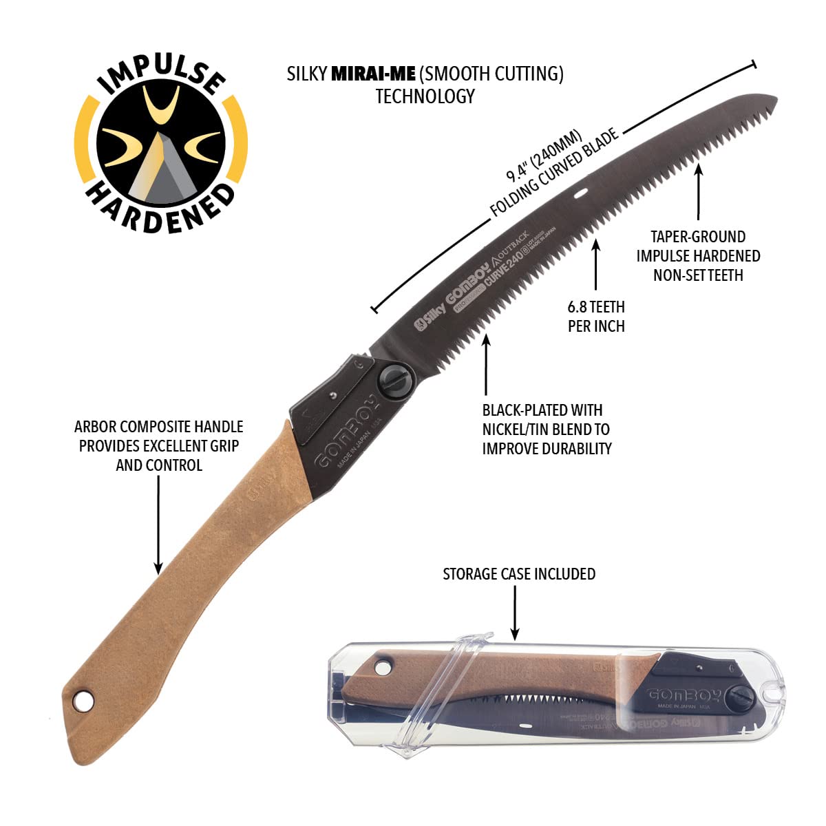 Silky Gomboy Curve 240mm Outback folded for compact trail carry