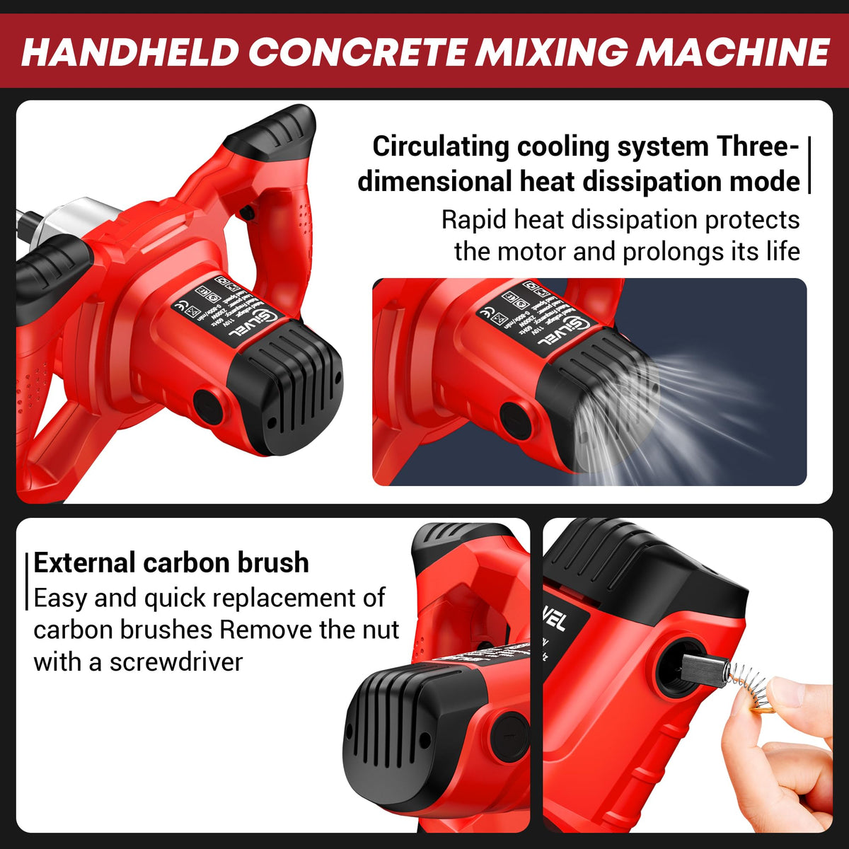 SILVEL cement mixer self-locking switch enhances safe operation during use.