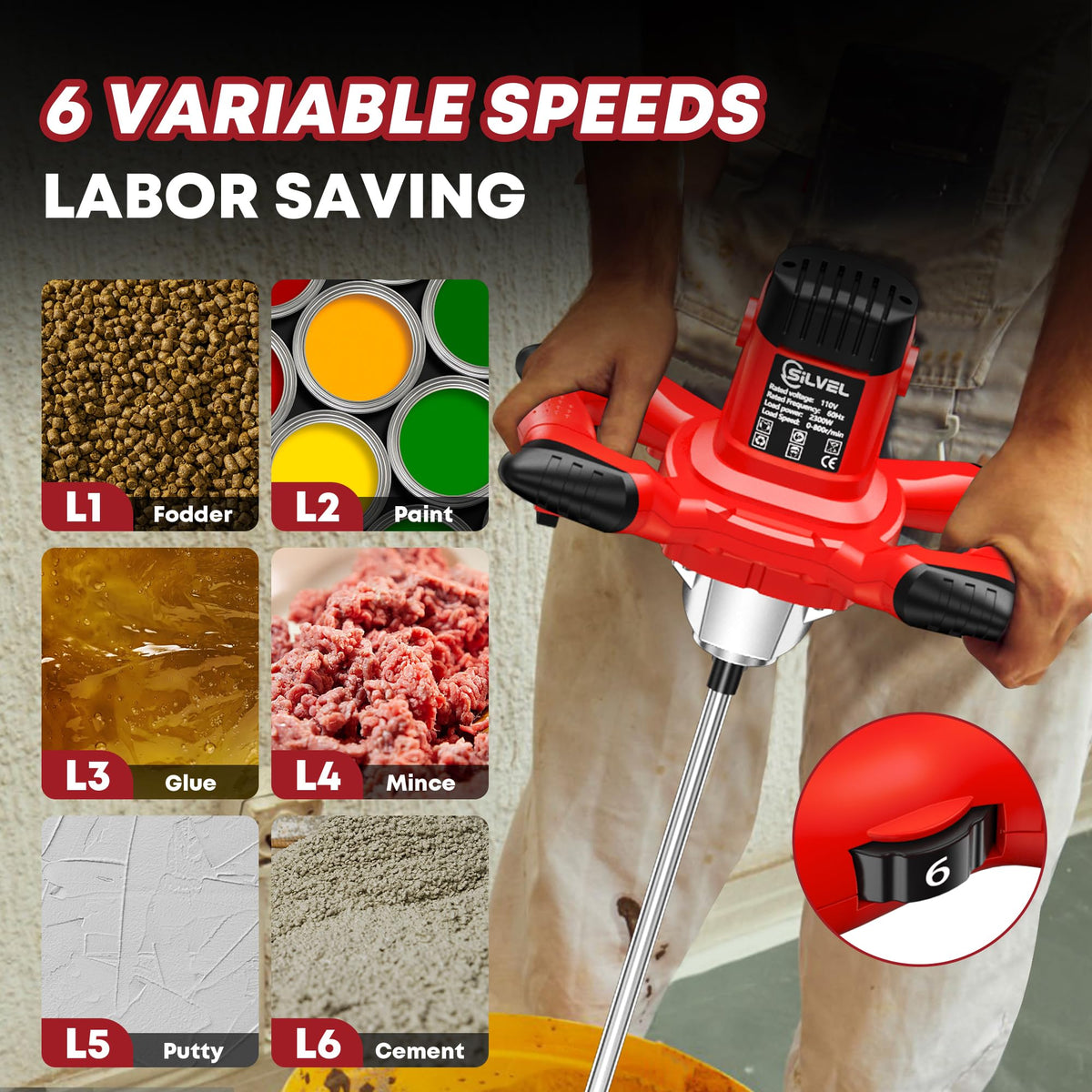 SILVEL mud mixer with 6-speed control allows precise material blending.