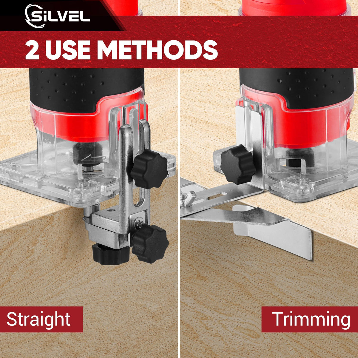 SILVEL Wood Router accessories pack includes wrenches and guides for setup