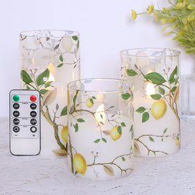 Silverstro flameless candles with lemon decal glass illuminate spaces safely.