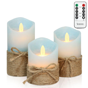 Silverstro ocean blue remote candles provide flame-free glow for cozy evenings