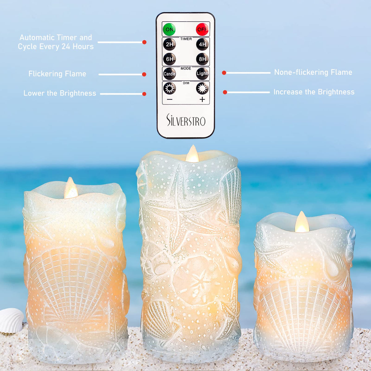 200 hours per candle and LED life up to 50,000 hours
