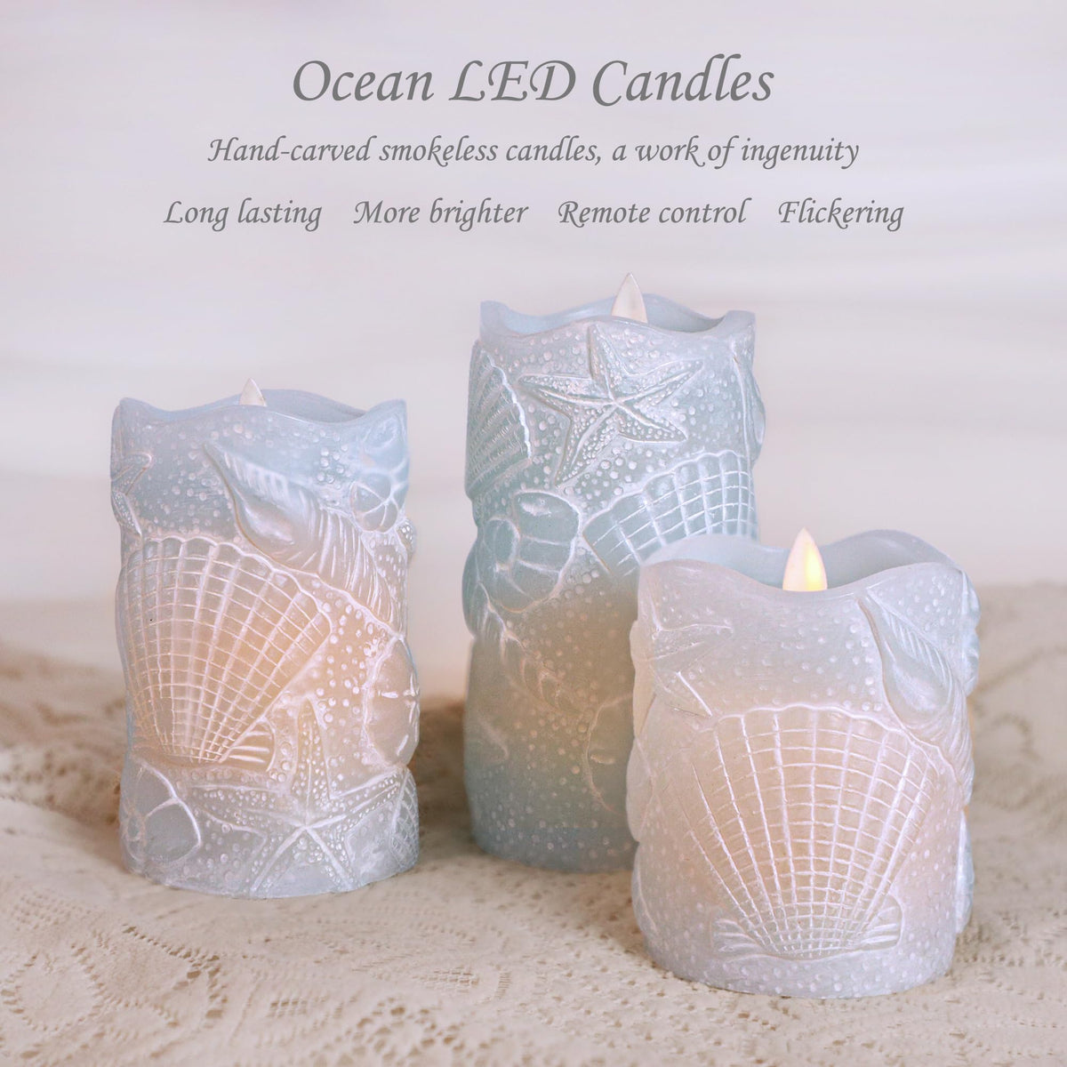 Silverstro remote-enabled candles resemble carved shells delivering soft wax flicker