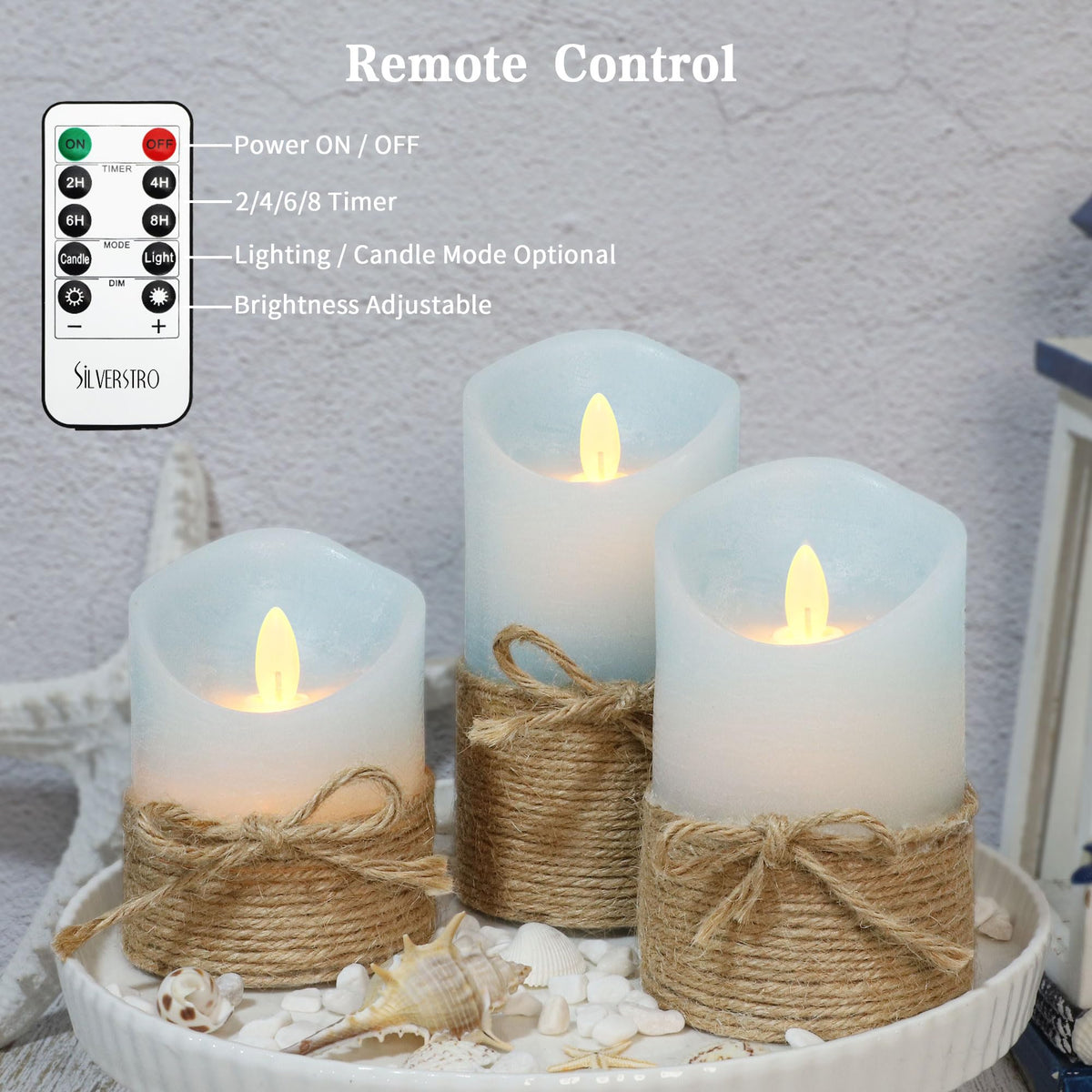 Silverstro set3 battery candles with remote control for convenient mood lighting