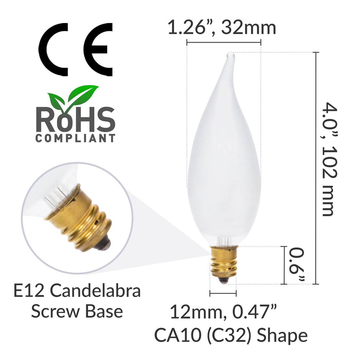 Simba Lighting 40W frosted candle bulb suited for wall sconces