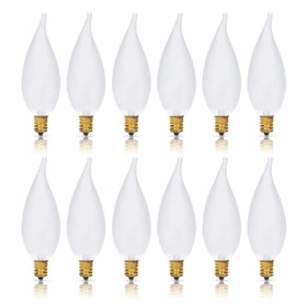 Simba Lighting candelabra flame tip bulb adding warm ambiance to chandeliers.
