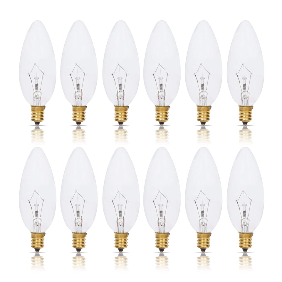 Simba Lighting candelabra torpedo clear bulb for chandeliers delivering classic glow.