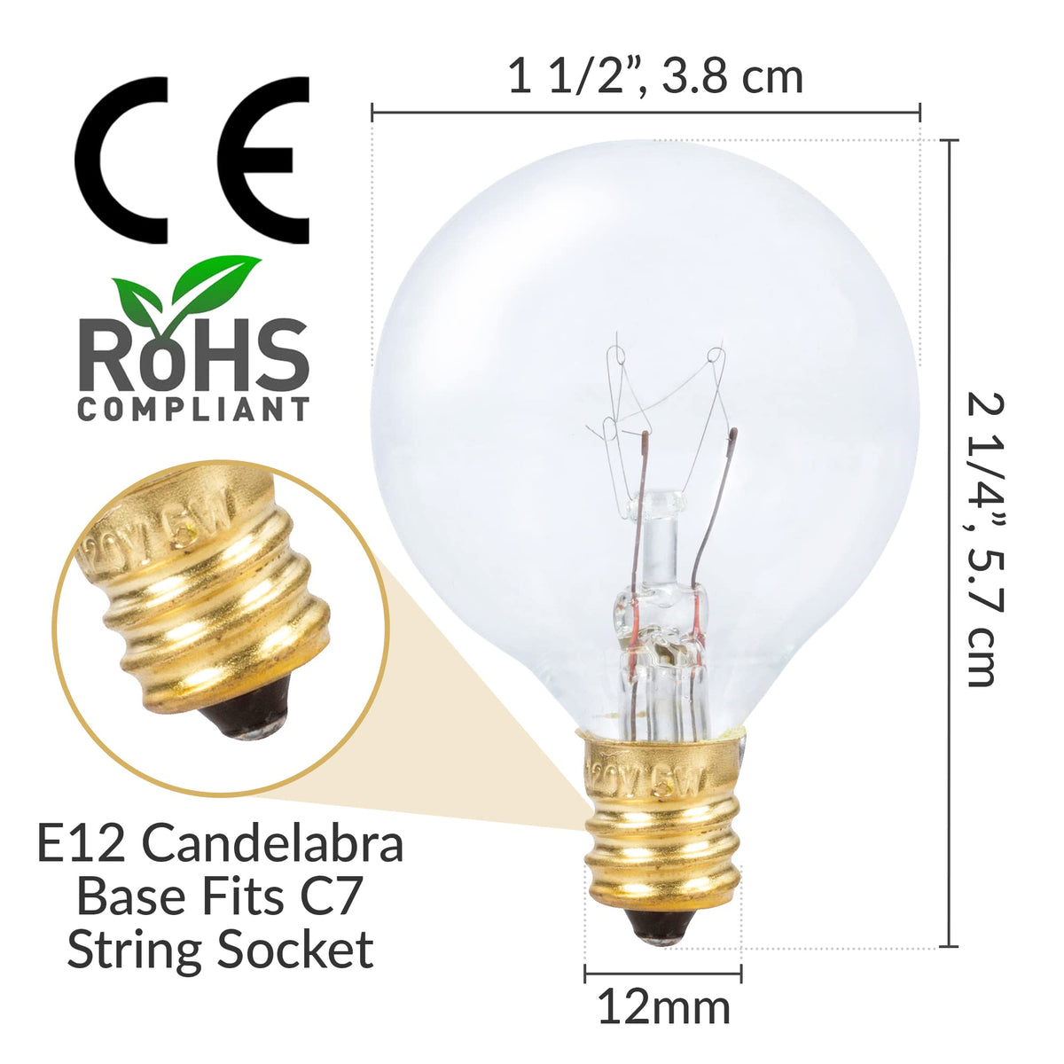 Simba Lighting clear glass globe bulb 25-pack for patios and decks.