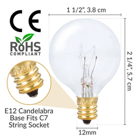 Simba Lighting clear glass globe bulb 25-pack for patios and decks.