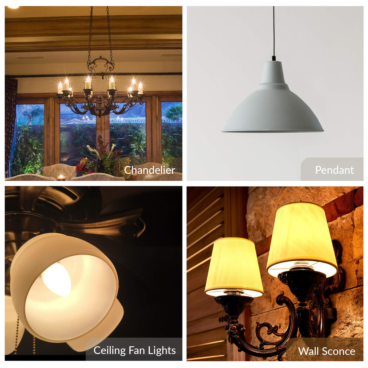 Simba Lighting flame tip bulb in ceiling fan light for soft ambience