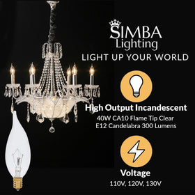 Simba Lighting flame tip bulb in wall sconce closeup with 2700K glow