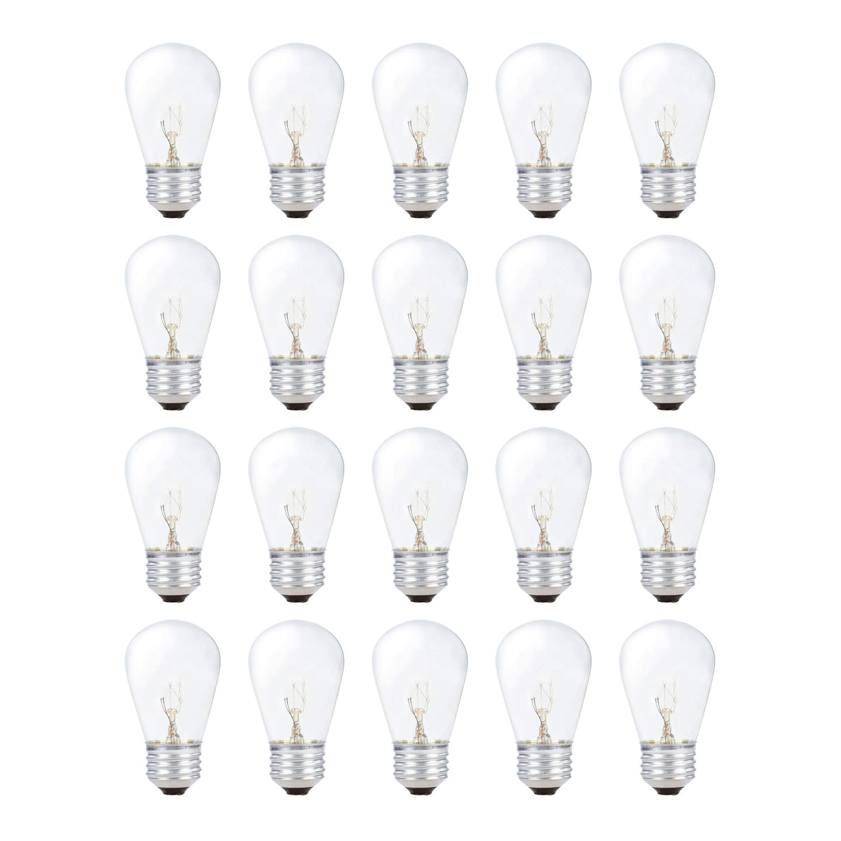 Simba Lighting S14 bulb in clear glass with warm 2700K glow for outdoor patios.