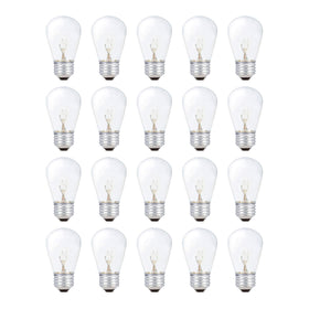 Simba Lighting S14 bulb in clear glass with warm 2700K glow for outdoor patios.