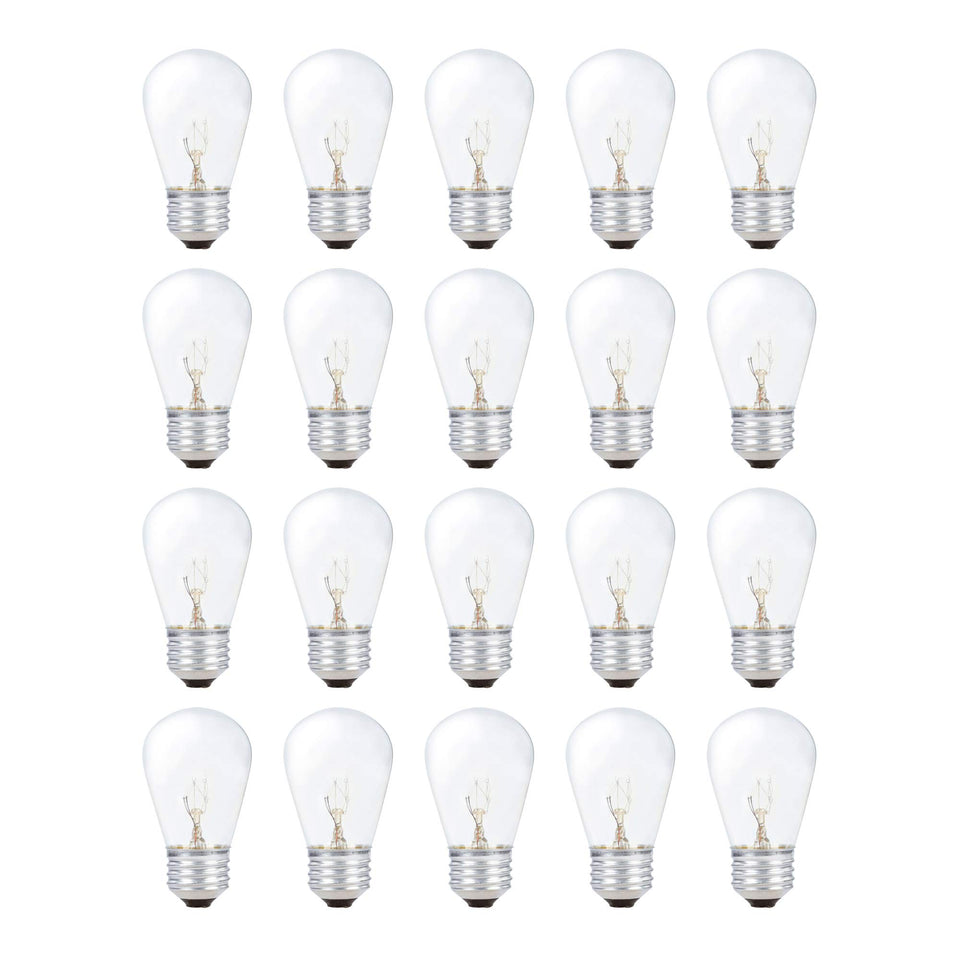 Simba Lighting S14 bulb in clear glass with warm 2700K glow for outdoor patios.