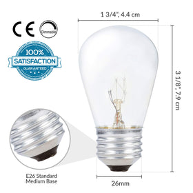 Simba Lighting S14 bulb with E26 base for easy strand installation.