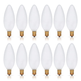 Simba Lighting torpedo frosted candle bulb for chandeliers adds warm glow.