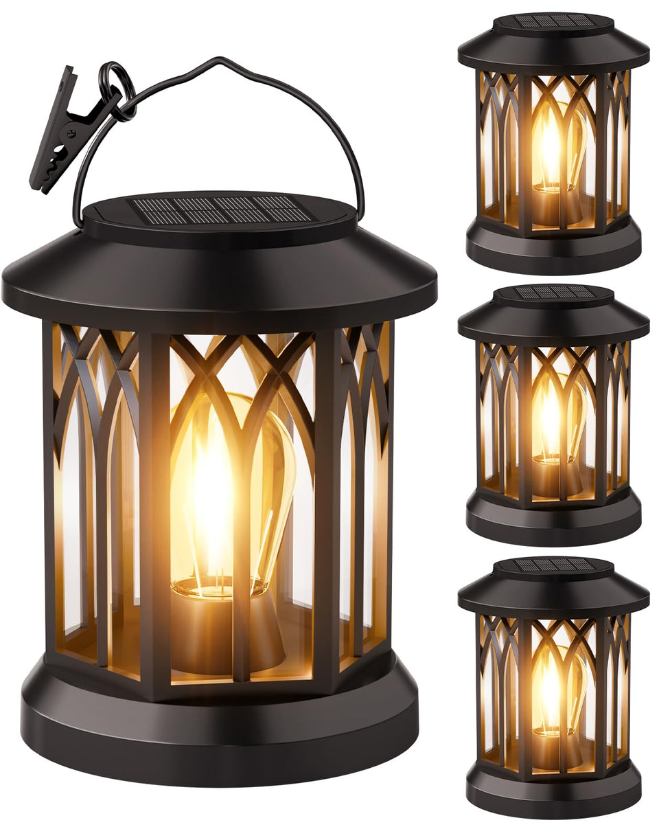 SIMLIX solar lanterns hanging design for porch decor and versatile placement.