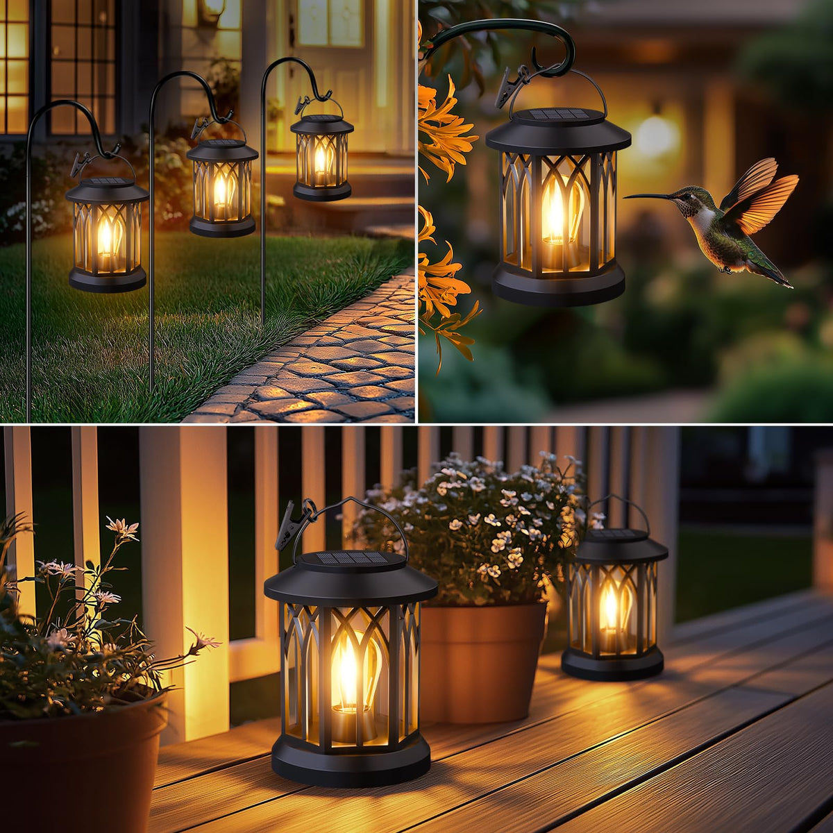 SIMLIX solar lantern solar powered operation with dusk-to-dawn ambiance.