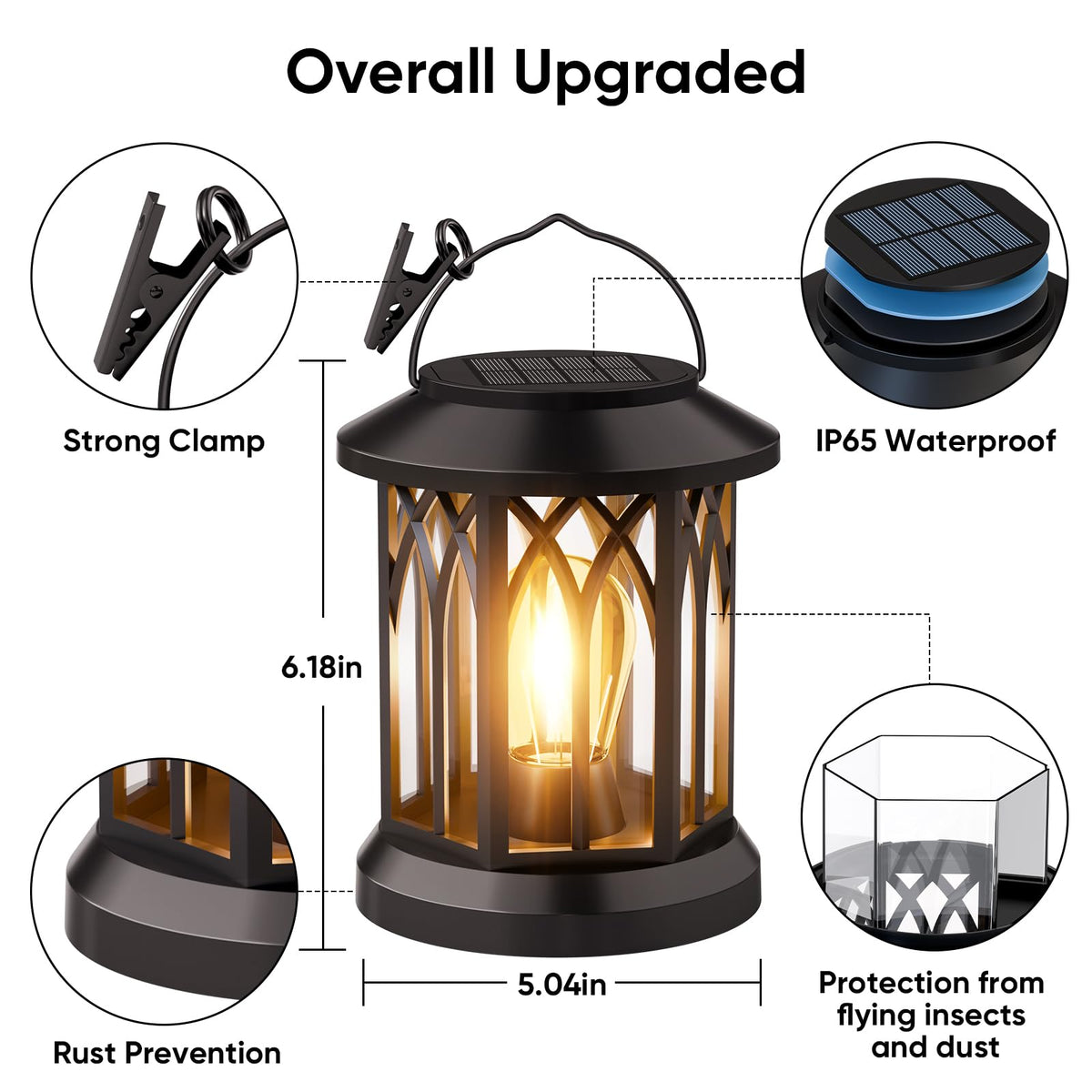 SIMLIX solar lanterns with handles and clips for flexible placement.