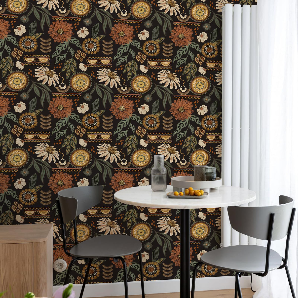 Simon&Siff boho peel-and-stick wallpaper sun floral roll for quick, mess-free home decor.