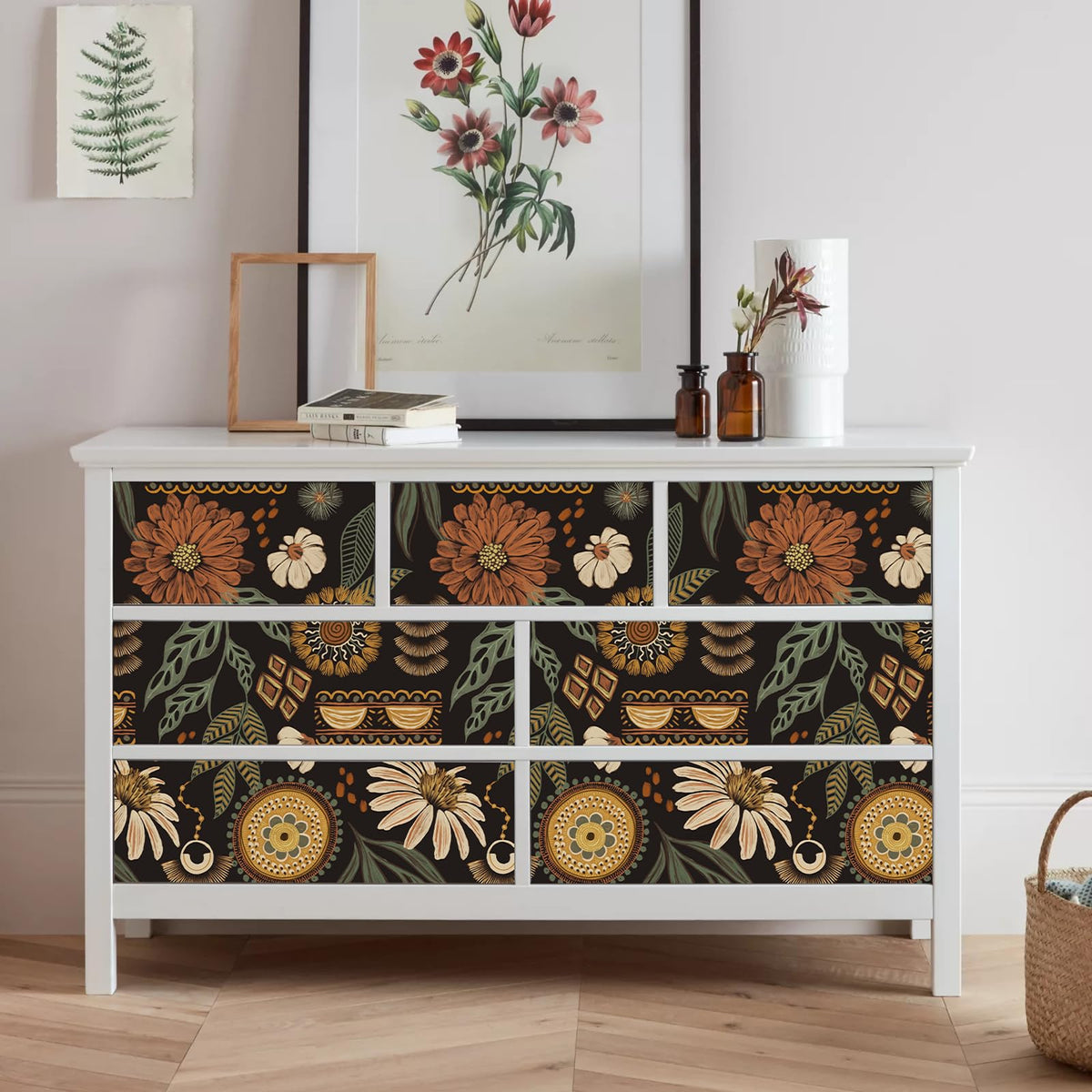 Simon&Siff DIY decor wallpaper covers large areas for quick cabinet or table refresh.