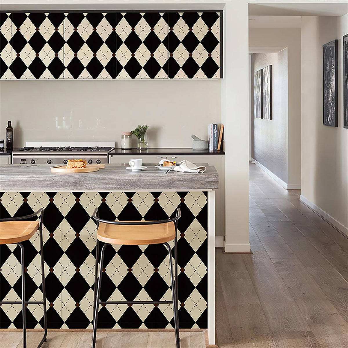 Simon&Siff cushion decor uses plaid wallpaper for subtle style updates