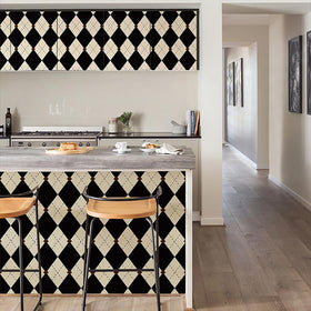 Simon&Siff cushion decor uses plaid wallpaper for subtle style updates