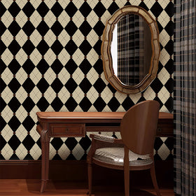 Simon&Siff plaid wallpaper in kitchen for a timeless British-inspired accent