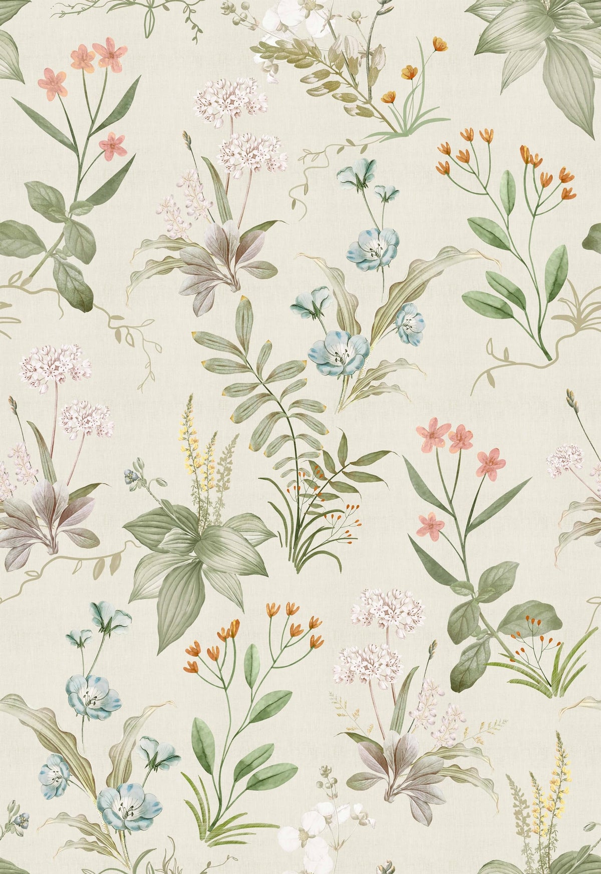 Simon&Siff beige floral wallpaper pattern for renter-friendly decor.
