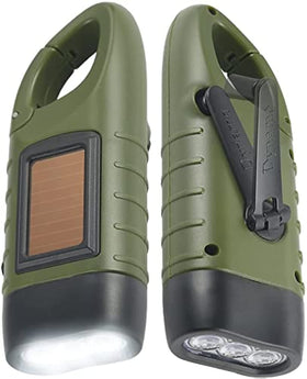 Simpeak hand crank solar flashlight front view, ready for immediate emergency lighting.