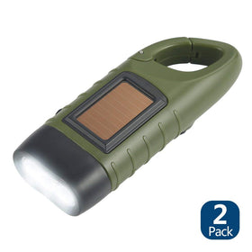 Simpeak hand crank solar flashlight side view, built for rugged outdoor use.