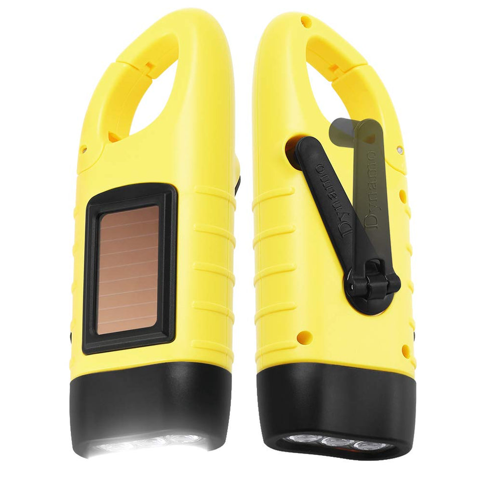 Simpeak hand crank solar flashlight with durable grip and versatile power options.