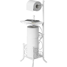 Simple Houseware marble toilet tissue stand with shelf, front view for easy roll access.