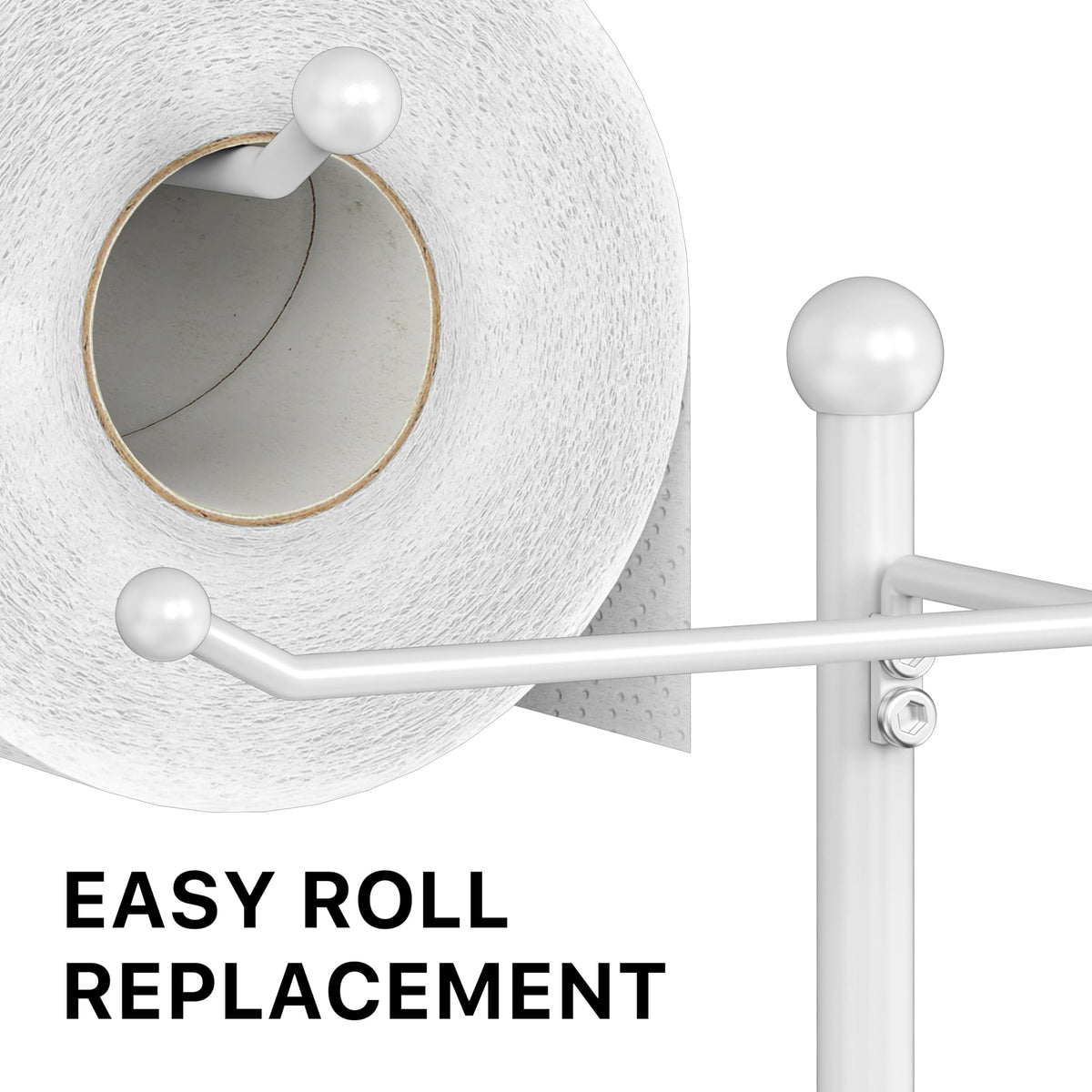 Stand supports standard to mega rolls up to 5.5 inches.