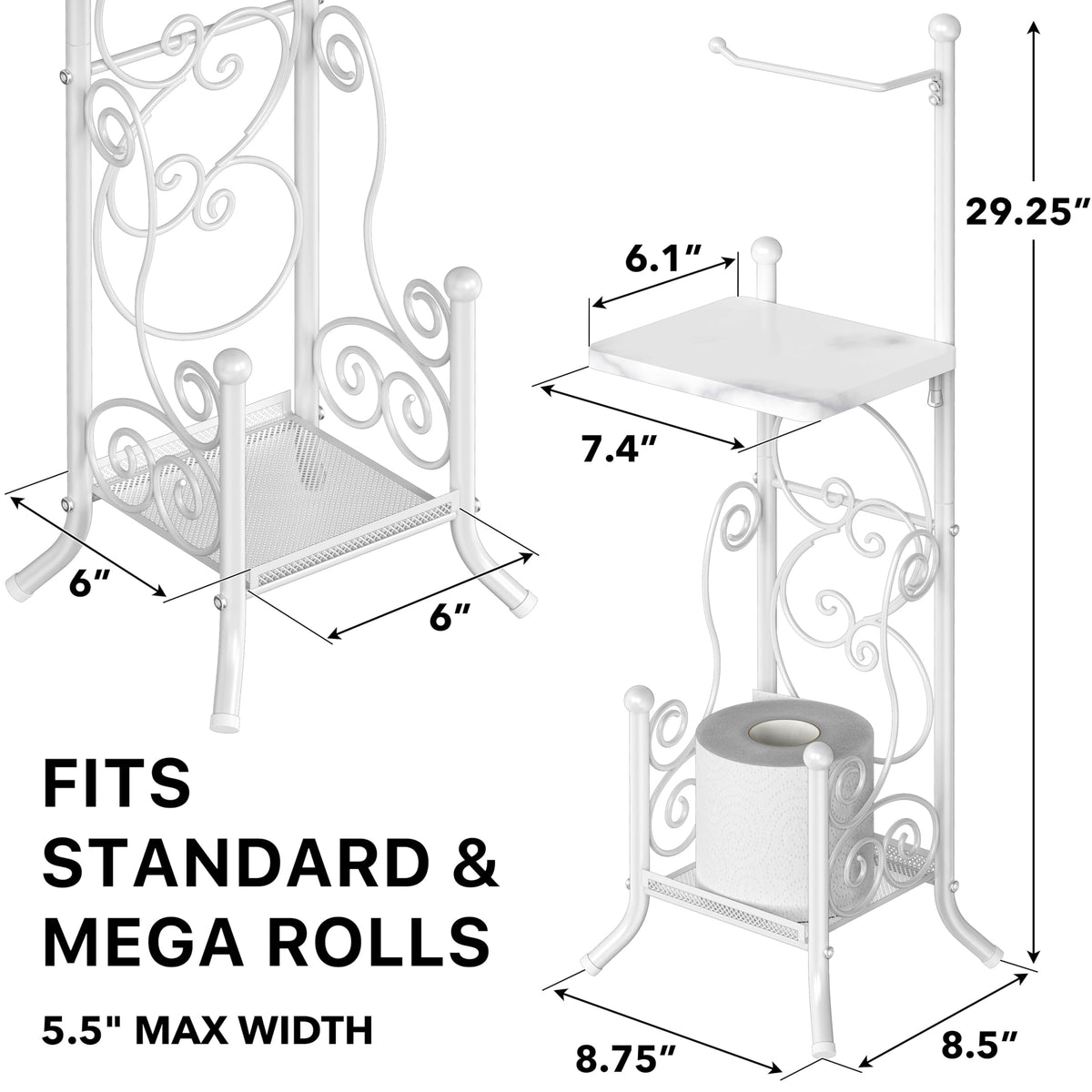 Simple Houseware marble stand side view highlighting sturdy metal frame.