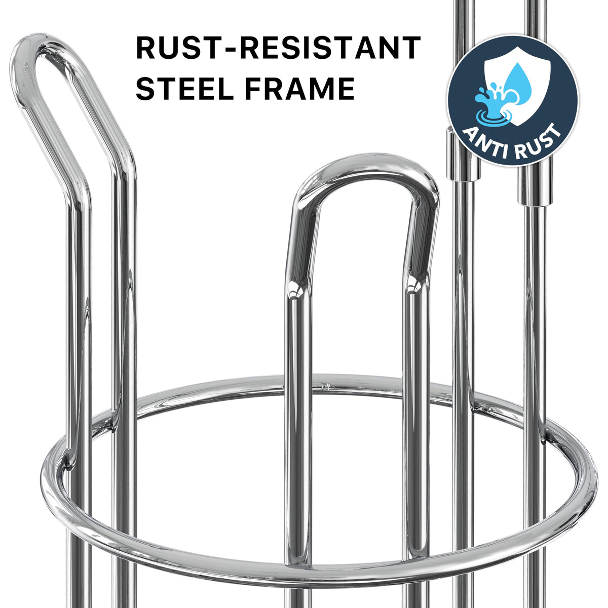 Sturdy rust-resistant steel frame suited for humid bathrooms.