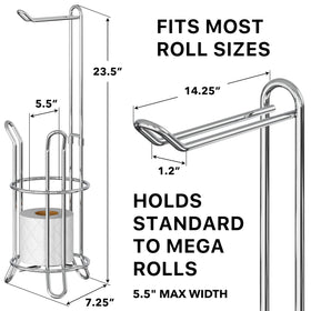 Simple Houseware tissue stand with arched design keeps rolls secure and accessible.