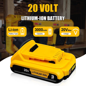 DCB203-2 battery with LED indicators showing status at a glance.