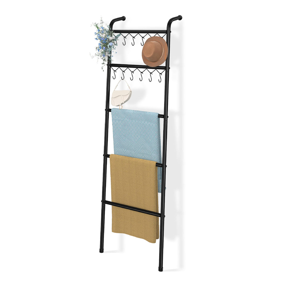 Simple Trending blanket ladder 5-tier in living room neatly organizes throws.