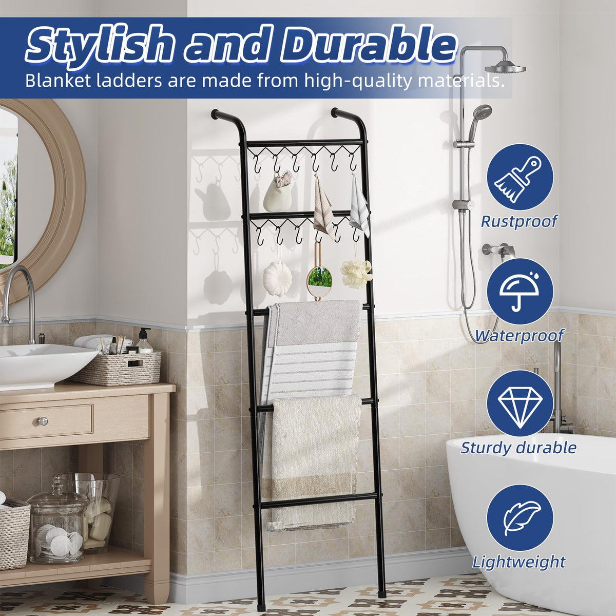 Simple Trending blanket ladder 79-inch tall fits bedrooms and bathrooms with style.
