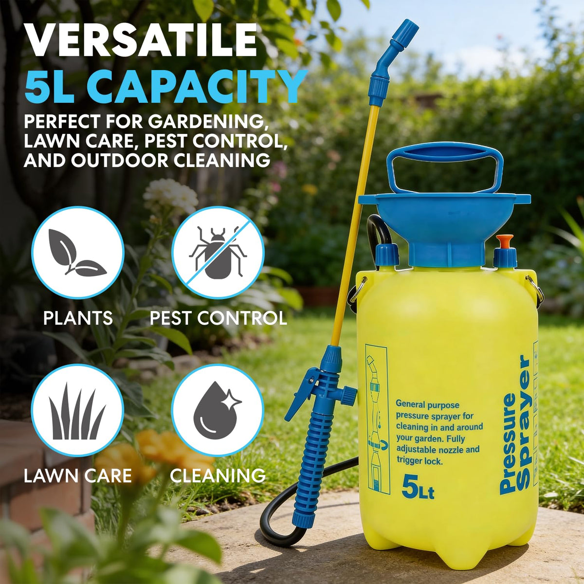 SIMPLI-MAGIC 5L adjustable nozzle enables precise mist and stream for plants.