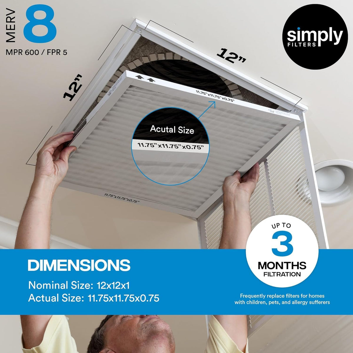 Simply Filters 12x12x1 MERV 8 pleated media close-up for efficient filtration